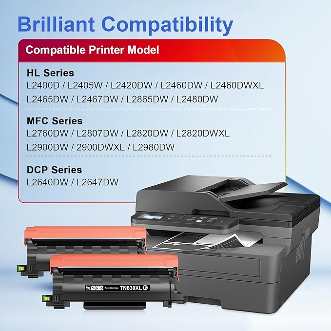 Toner Kingdom Compatible TN830XL Toner Replacement for Brother TN830XL TN830/XL/V/R TN-830XL with DCP-L2640DW HL-L2460DW HL-L2405W HL-L2480DW MFC-L2820DW MFC-L2760DW MFC-L2900DW XL (2 Black)