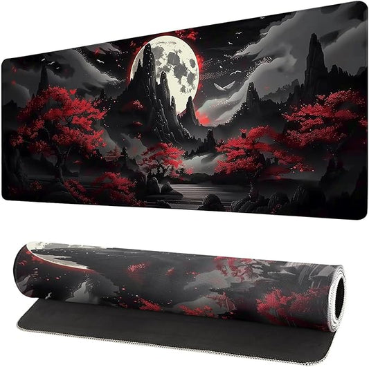 Extended Gaming Mouse Pad, Large Desk Mat XL Anime Mouse Pad Waterproof with Stitched Edges, Non-Slip Desktop Pad for Home and Office, Level Up Your 31.5x11.8 Inch (Night Canyon)