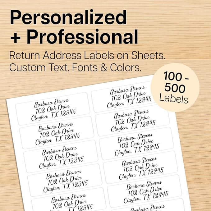 Personalized Address Labels - White or Clear Return Address Label on Sheets 2.5" x 0.75", Letter Stickers for Envelopes, Customizable Labels for Home or Office Use (200-500 Labels)