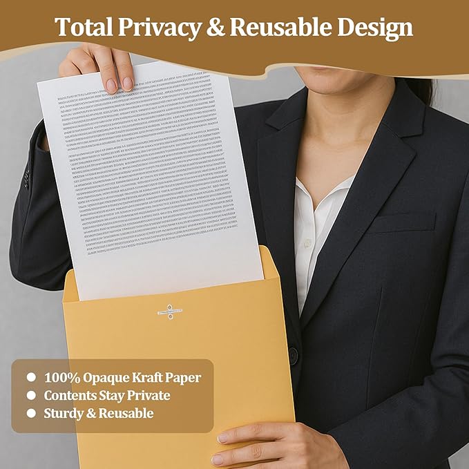 3 Sizes Clasp Envelopes Security Mailing Envelopes with Metal Clasps Kraft Paper Envelopes for Office, School, Home, Shipping Documents, Photos, Mailers (24 Packs)