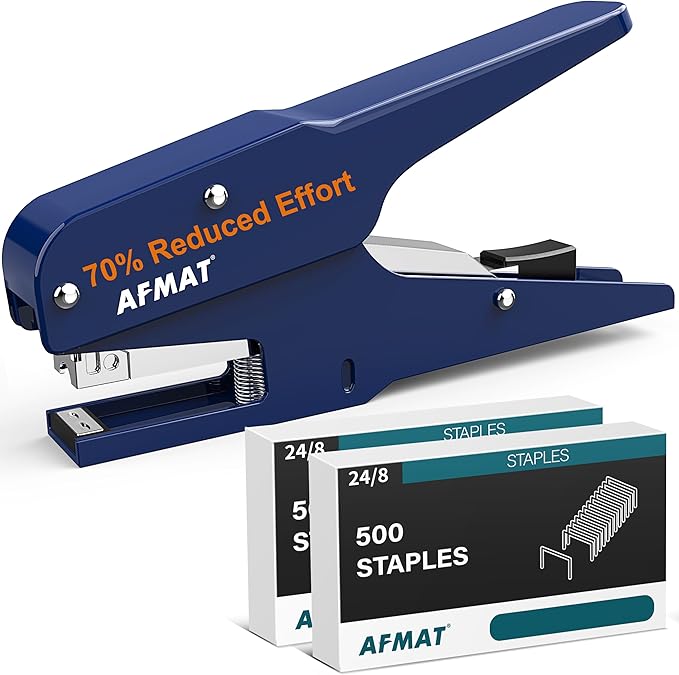 AFMAT Effortless Plier Stapler, Metal 30 Sheet Stapling Plier, 15000+ Stapling Times, with Staples & Reload Button, Handheld Stapler Heavy Duty, Space Save Size, Good for Office, Home, School, Blue