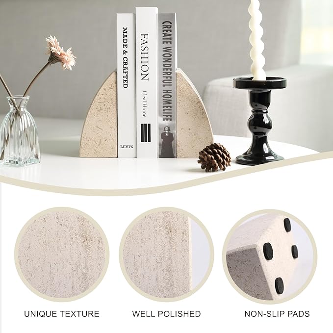Koville Marble Bookends for Shelves, Large Bookends for Heavy Books, Non-Slip Heavy Duty Book Stopper for CD/Movies, Aesthetic Decorative Bookends for Shelves Table Home Decor(Brown)