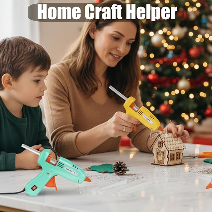 MONVICT 8 Pack 30W Hot Glue Gun Set with 50 Glue Sticks 2 Each of Pink/White/Lake Blue/Yellow - Easy to Use for DIY Crafts, Arts, Class Projects, School, Home Repairs - High Temp Mini Glue Guns