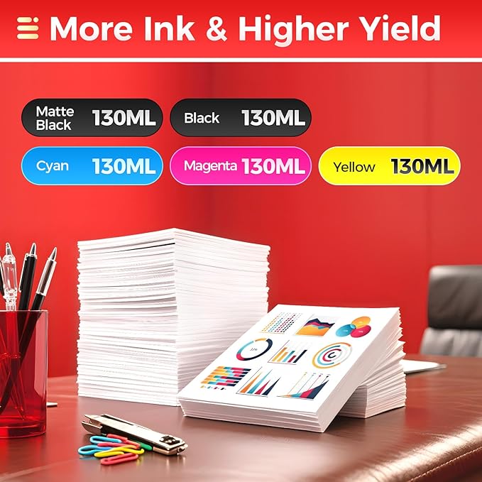 PFI-107 Ink Tank Set 5-Pack 130ml High Capacity Replacement for Canon PFI-107 PFI107 Ink Cartridges Compatible with Canon Color imagePROGRAF iPF670 iPF680 iPF685 iPF770 iPF780 iPF785 Inkjet Printer