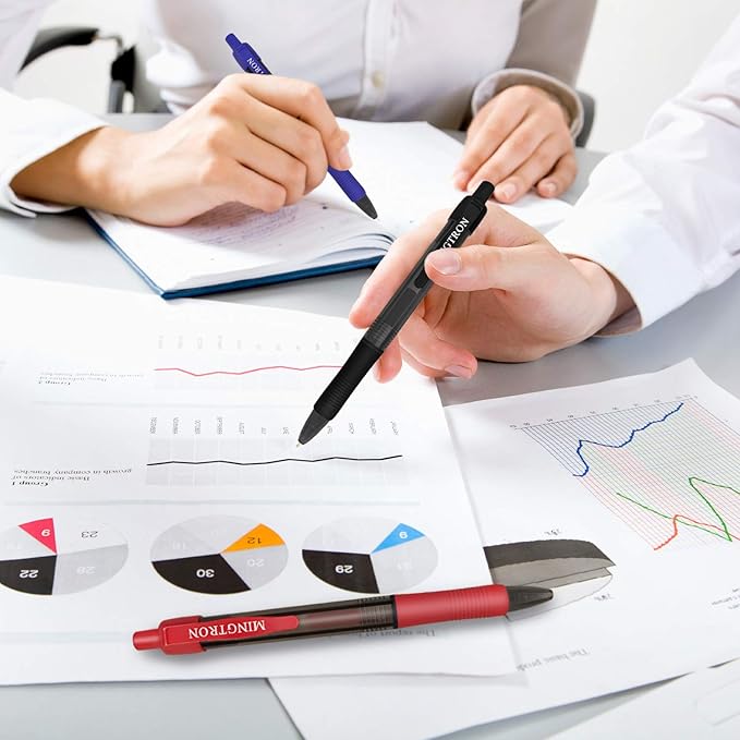 Blue Gel Pens, Fine Point, No-Smear, Click, Retractable, 50 Pack (0.5MM, Smooth Writing)