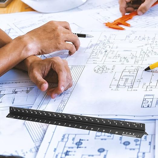 KEILEOHO 3 Pack Architectural Scale Ruler, 12 Inches Imperial Aluminum Architect Scale, Laser-Etched Triangular Drafting Ruler Drawing Ruler Tools for Architects, Engineers, Contractors, Black