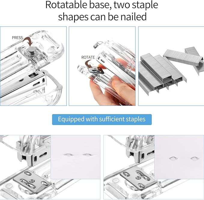 Office Supplies Set Desk Accessory Kit, Acrylic Stapler Set Staple Remover, Tape Dispenser, Binder Clips, Paper Clips, Ballpoint Pen and Scissor with 1000 Pieces 26/6 Staples (Silver)