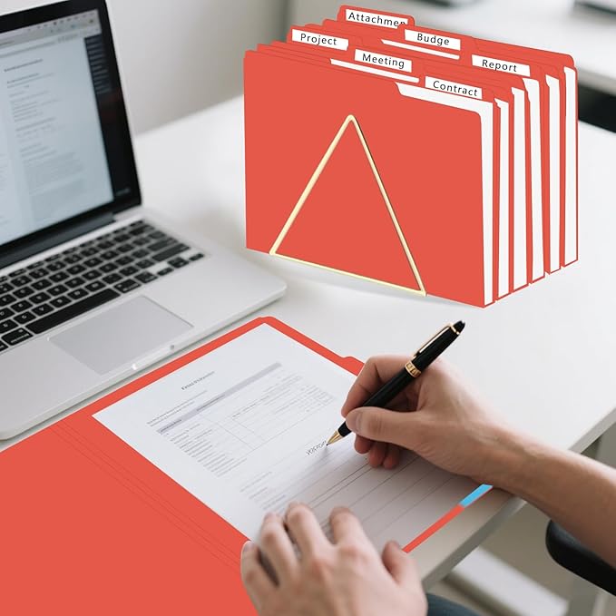 File Folder, HERKKA 30 Pack 1/3 Cut Tab File Folders, File Folders Great for Organizing and Filing, Letter Size, Red