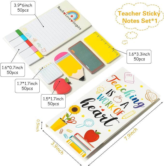 Xqumoi Teaching is A Work of Heart Sticky Notes Set Blackboard Self-Stick Note Pads Teacher Appreciation Gift Writing Memo Pads School Office Supplies