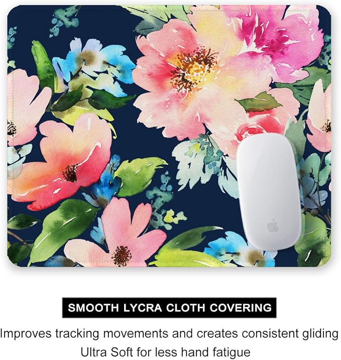 Auhoahsil Mouse Pad, 12 x 10 in Flowers Theme Computer Mouse Pad for Desk, Premium-Textured Non-Slip Rubber Stitched Edges Waterproof Square Mouse Mat for Gaming Work Wireless Mice, Black