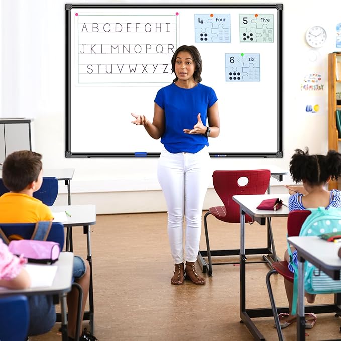 H-Qprobd 48"x36" Magnetic White Board Dry Erase Wall Mount Whiteboard - Office Home Classrooms White Board Hanging Writing Board with Black Aluminum Frame