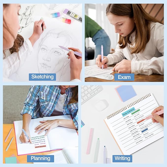 MoKo 56 PCS Aesthetic School Supplies with Pencil Pouch, Cute Stationery Set for Students Office, 12 Gel Pens, 12 Pastel Highlighters, 6 Mechanical Pencils 0.5 & 0.7mm, Sticky Note Index Tab (Green)