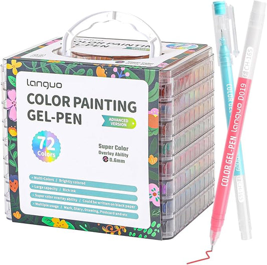 Gel Pens For Coloring, 72 Pack Colored Pens for Black Paper & White Paper, 0.6MM Fine Point Pens for Coloring, Writing, Drawing, Journaling, Note Taking, School, Office, Home