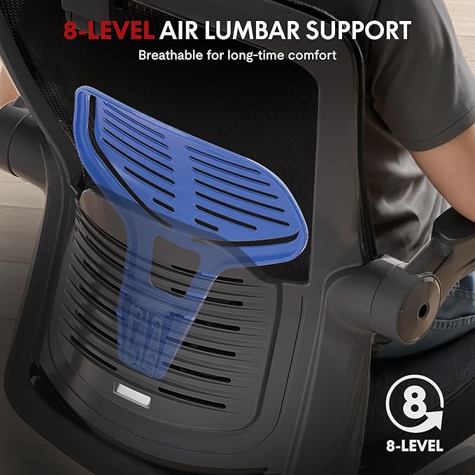 FLEXISPOT OC3-Pro Air Ergonomic Office Chair for Big and Tall Black, High Back Office Chair with Flip-up Arm/8-Level Lumbar Support, Mesh Seat Cushion, Chairs for Home Office Working Studying Gaming