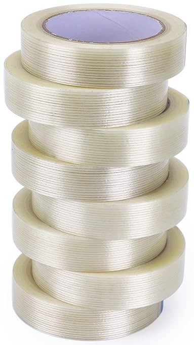 8-Pack Filament Strapping Tape 6.3mil x 1inch x 27yds Commodity Grade Heavy Duty Transparent Reinforced Fiberglass Tape, Thickened and Super Sticky