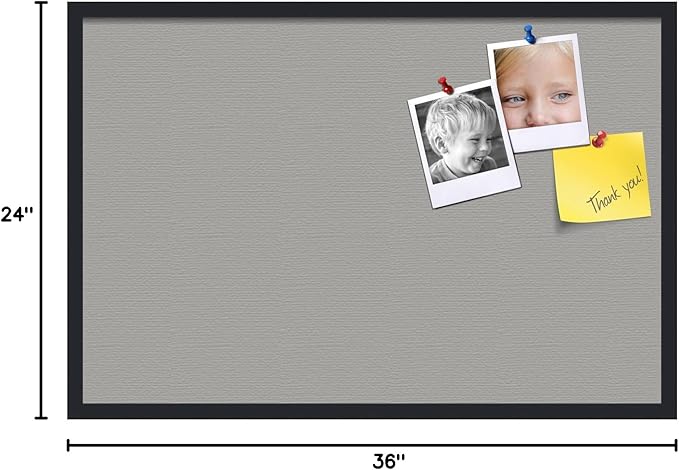 PinPix 36x24 Inch Cork Bulletin Board. This Decorative Framed Pin Board Comes with Dark Stone Design and a Satin Black Frame. Ideal for Home Office Decor or Message Board (PinPix-1808)