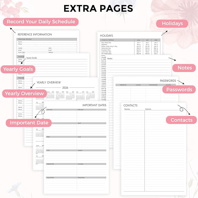 SKYDUE 2026 Appointment Book, 8.5" x 11", Hourly Planner with 15 & 30-Minute Increments, Weekly & Monthly Planner for January - December 2026, Perfect for Daily Planning, Flower