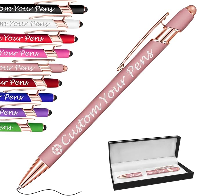 Amlion Personalized Custom Pens with Name Engraved Logo Text,Customized Writing Stylus Pen Promotional Item Gift for Men Women Office Business Wedding-Rose Gold