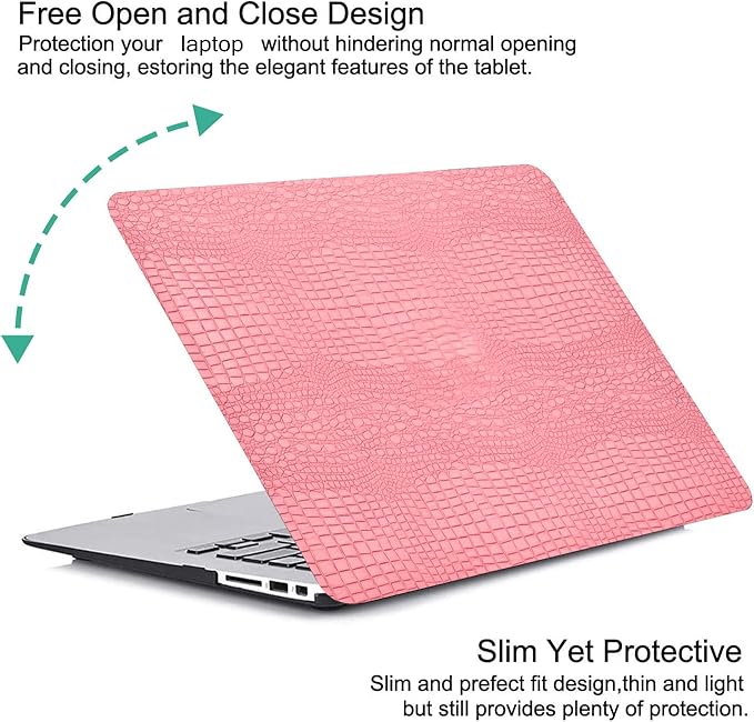 DTangLsm Compatible with Crocodile MacBook Air 13 inch Case 2025-2022 M4 M3 M2 A3240 A3113 A2681, Crocodile Skin Alligator PU Leather Hard Shell Case for Mac Book Air 13.6 inch+Keyboard Cover, Pink