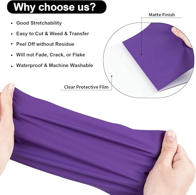 VINYL FROG Heat Transfer Vinyl Roll HTV Vinyl - 12" x12ft Purple Iron on Vinyl for T-Shirts, Heat Press Vinyl for DIY Craft Designs (Purple)