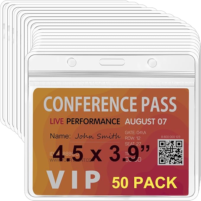 Large Horizontal Badge Holder Bulk 50 Pack,4x3/4.5"x3.5"/4.5"x3.9"/4.5" x4 ID Badge Holder with Soft Edge- Sealable,Extra Thick Waterproof ID Name Tag Holder PVC Card Holders
