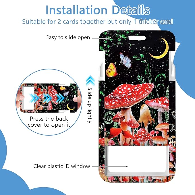 Mushroom Lanyards with Id Holder, Butterfly Moon ID Badge Holder with Retractable Lanyard, ID Holder with Badge Reel Clips, Name Tag ID Card Holder Teacher Women Doctor Office Gift