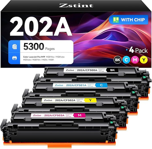 202A Toner Cartridge set 4-Pack Replacement for HP 202A 202X CF500A CF501A CF502A CF503A Compatible with HP Color LaserJet Pro MFP M281cdw M281fdw M254dw M254dn M254nw M281fdn M280nw M254 M281 Printer