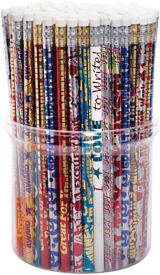 Anderson's Motivational Message Pencil Tub, Fun & Colorful Pencils, Perfect for School Supplies, Classroom Rewards, Creative Writing, Party Favors, and Motivational Gifts, Set of 144