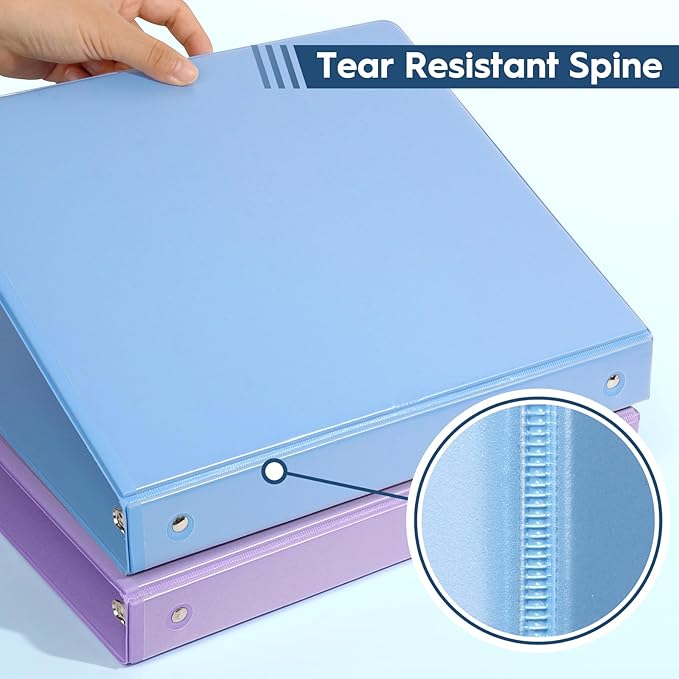 COMIX Standard 3 Ring Binder 1 inch with Clear View Cover, 1" Round Ring View Binder Holds 200 Sheets of US Letter Size Paper for School Office Supplies, 6 Pack (Pale Purple)