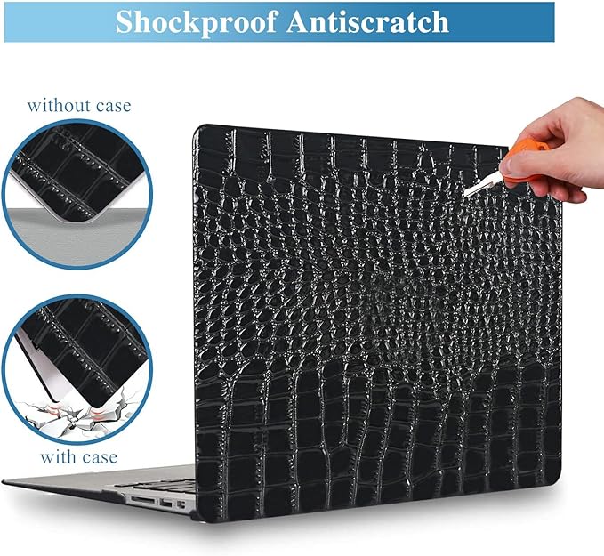 KEROM Compatible with MacBook Pro 14 Inch Case 2025-2021 M5 M4 M3 M2 M1 Chip A3434 A3112 A3185 A3401 A2918 A2992 A2779 A2442, Textured Aligator Skin PU Leather Hardshell & Keyboard Cover, Shiny Black