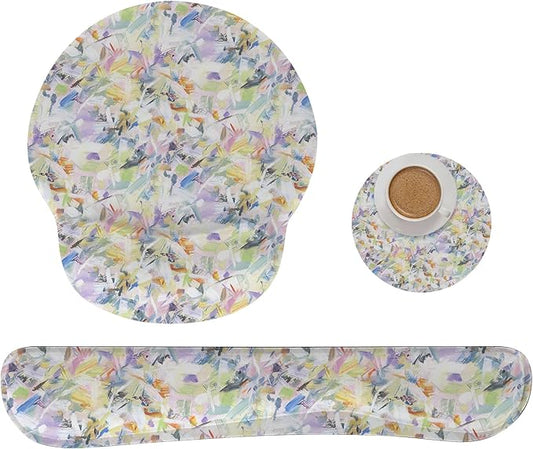 RRICHEN Mouse Pad with Wrist Rest, 3-in-1 Computer Mouse Pads, Keyboard Wrist Rest and Coaster Set, Non-Slip Keyboard Wrist Rest and Mouse Pad Set Ergonomic Design (YKMWR-57)