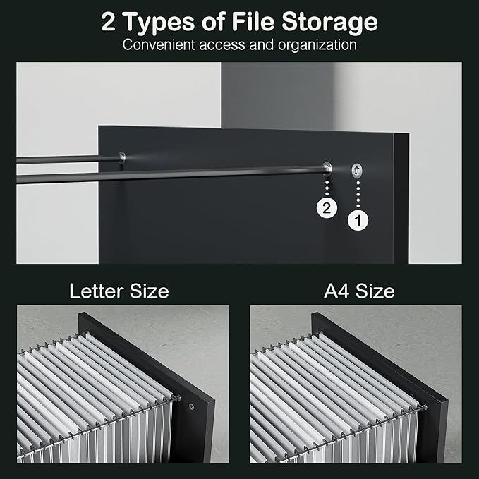 4 Drawer File Cabinet, Wood Filing Cabinet for Home Office with Lock, Power Strip, Storage Shelves, Home Office Lateral File Storage Fits Legal/Letter Size, Black Walnut