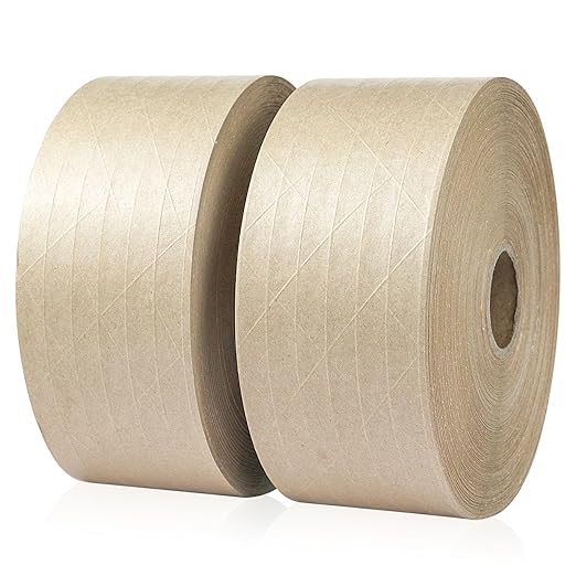 BOMEI PACK Water Activated Kraft Paper Reinforced Gummed Tape, 2 Pack 3 inch x 380 ft, for Heavy Duty Secure Packing Shipping
