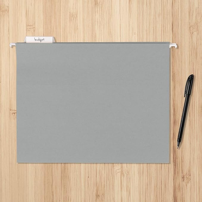 Amazon Basics Hanging File Folders, Letter Size, Gray, 25-Pack