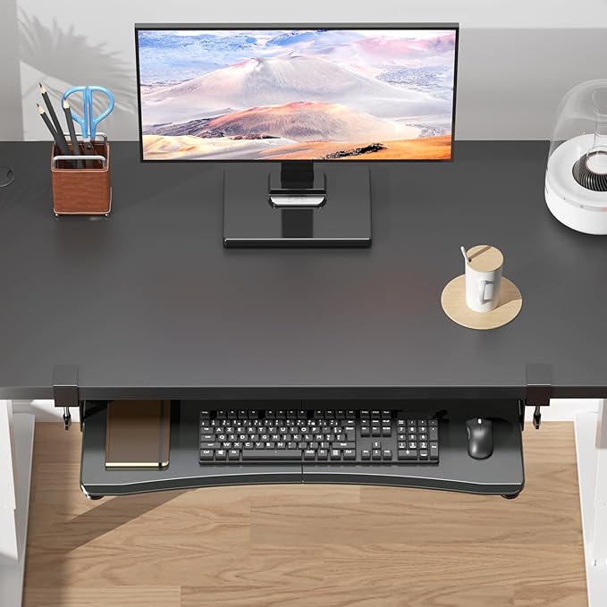suptek Large Keyboard Tray Under Desk Pull Out with C Clamp Mount, Computer Keyboard & Mouse Tray, 34 (38 Including Clamps) x 11.8 inch Slide-Out Platform Computer Drawer for Typing, Black, DSF1LB