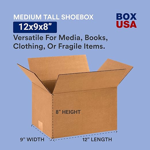 BOX USA 12 x 9 x 8 Corrugated Cardboard Boxes, Small 12"L x 9"W x 8"H, Pack of 25 | Shipping, Packaging, Moving, Storage Box for Home or Business, Strong Wholesale Bulk Boxes