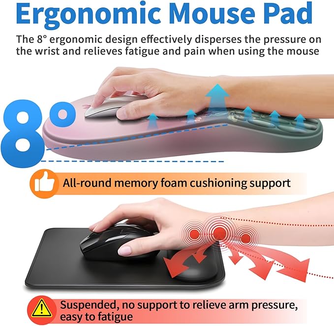 YIWEI Ergonomic Mouse Pad with Wrist Rest Support, Mousepad with Comfortable Memory Foam Wrist Rest and Non-Slip PU Base for Pain Relief, Computer, Laptop, Office, Home (Hummingbird)