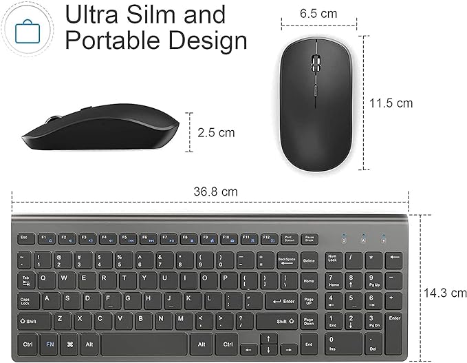 JOYACCESS Wireless Keyboard and Mouse,2.4G Ergonomic and Slim Wireless Computer Keyboard Mouse Designed for Windows, PC, Laptop,Tablet - Black Grey