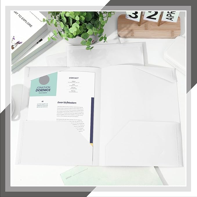 Henoyso 100 Pcs Plastic Folders with Clear Front Pockets Bulk Heavy Duty File Folders with 2 Pockets and Card Slot for Student Teacher Back to School Supplies Office Presentation (White)