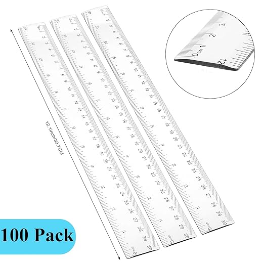 Zonon 100 Pieces 12 Inch Ruler Bulk Clear Plastic Flexible Straight Metric Rulers with Centimeters and Inches Drafting Measuring Tool for Classroom School Students Education