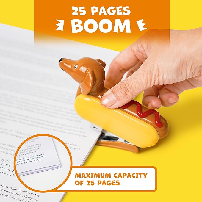 YOBRO Mini Stapler for Kids Students Novelty Hotdog Desktop Stapler with 1000PCS Staples 12 Sheets Capacity Stationery Animal Stapler for Home Office Stocking Stuffers for Kids