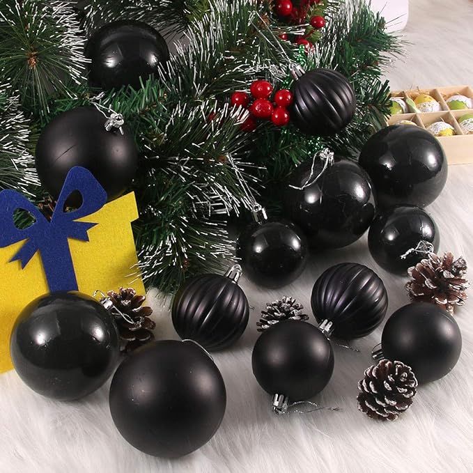 Black 3.2" Large Christmas Balls - Christmas Tree Decoration Ornaments Shatterproof Hanging Balls for Birthday Halloween Holiday Wedding Decorations Set of 10pcs