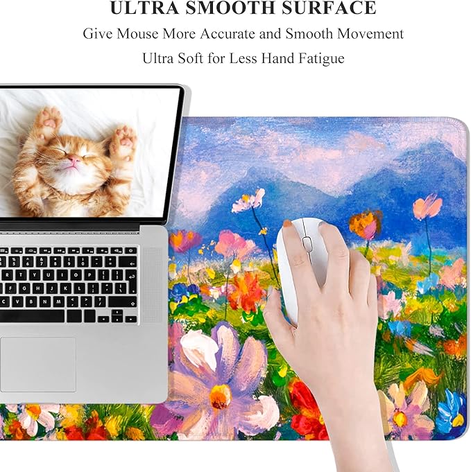 Desk Mat, 32" x 12" XXL Extended Large Gaming Mouse Pad, Desktop Decor Desk Pad, Cute Men Women Office Supplies and Accessories, XL Mouse Mat for Laptop & Keyboard, Oil Painting Flowers
