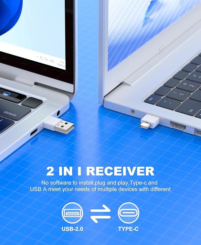 DinoFire White USB C Presentation Clicker Wireless Presenter Remote for PowerPoint Presentations,Volume Control PPT Slide Advancer for Mac Laptop PC Computer