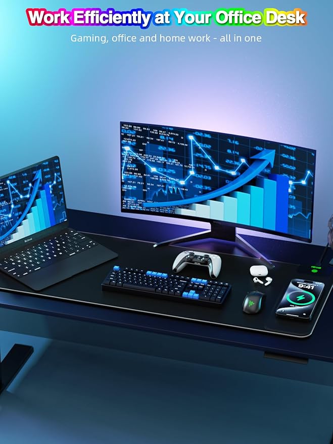 Magnetic Charging Mouse Pad, 31.5x11.81 Inch XL Gaming Mousepad, 11+5 RGB Lighting Modes, Home Office Large Desk Pad with Ultra-Smooth Surface, Non-Slip, Waterproof Keyboard Pad Classic Black Desk Mat
