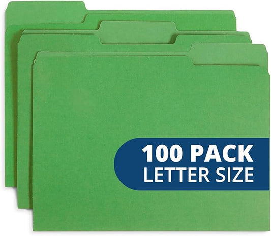 Blue Summit Supplies File Folder, 1/3 Cut Tab, Letter Size, Green, Great for Organizing and Easy File Storage, 100 Per Box