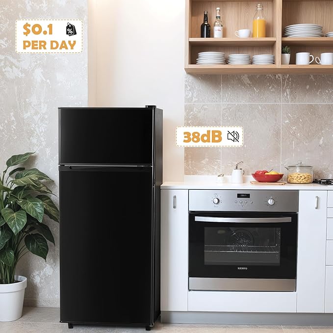 Manastin 4.5 Cu.Ft Mini Fridge with Freezer, Small Refrigerator with 2 Doors for Kitchen, Dorm, Office and Bedroom, Mini Fridge with Adjustable Shelves (Black)