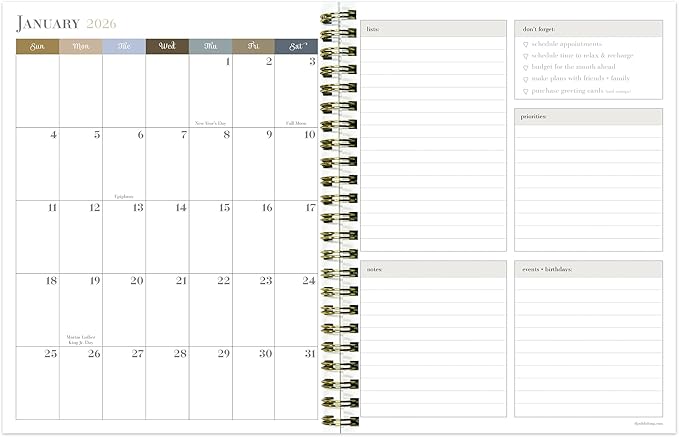 TF Publishing 2026 Classic Plaid Medium Weekly Monthly Planner with 12-Month Calendar Grid, Notes, and Priorities Section - Weekly Schedule Planner with Habit Tracker and Stickers - 6.5in x 8in