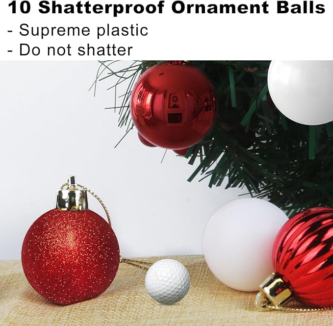 Red & White 3.2" Large Christmas Balls - Christmas Tree Decoration Ornaments Shatterproof Hanging Balls for Birthday Halloween Holiday Wedding Decorations Set of 10pcs