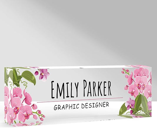 Custom Name Plate for Desk, Personalized Acrylic Office Name Sign with Name & Title, Elegant Desk Decor for Women Men, Employee Appreciation Gift (Orchid)